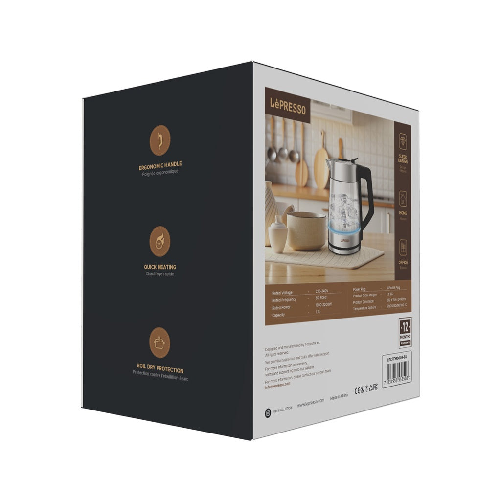 LePresso Multi-Temperature Illuminated Glass Kettle - Black Color