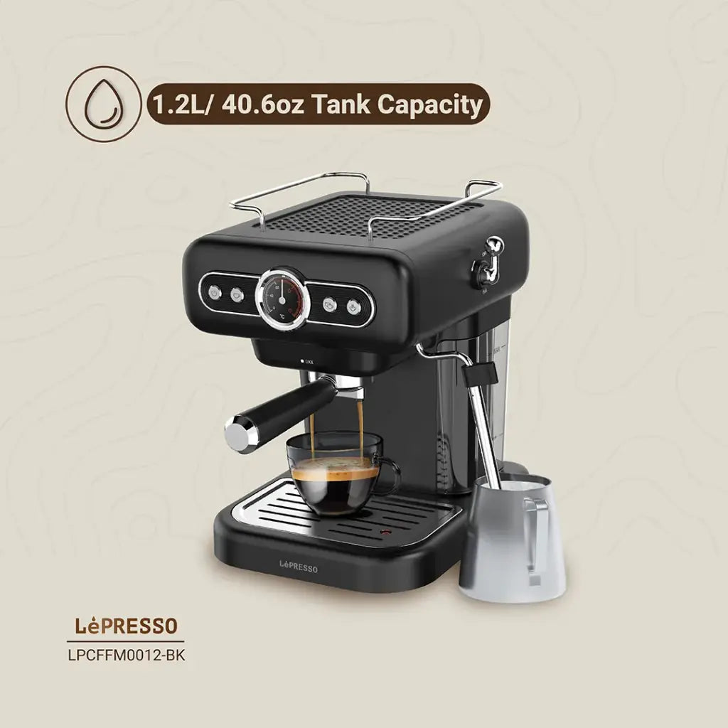 LePresso Retro Espresso Machine Boiler Gauge And Milk Steamer - Black Color