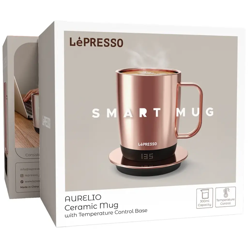 Lepresso Aurelio Ceramic Mug with Temperature Control Base - Rose Gold Color