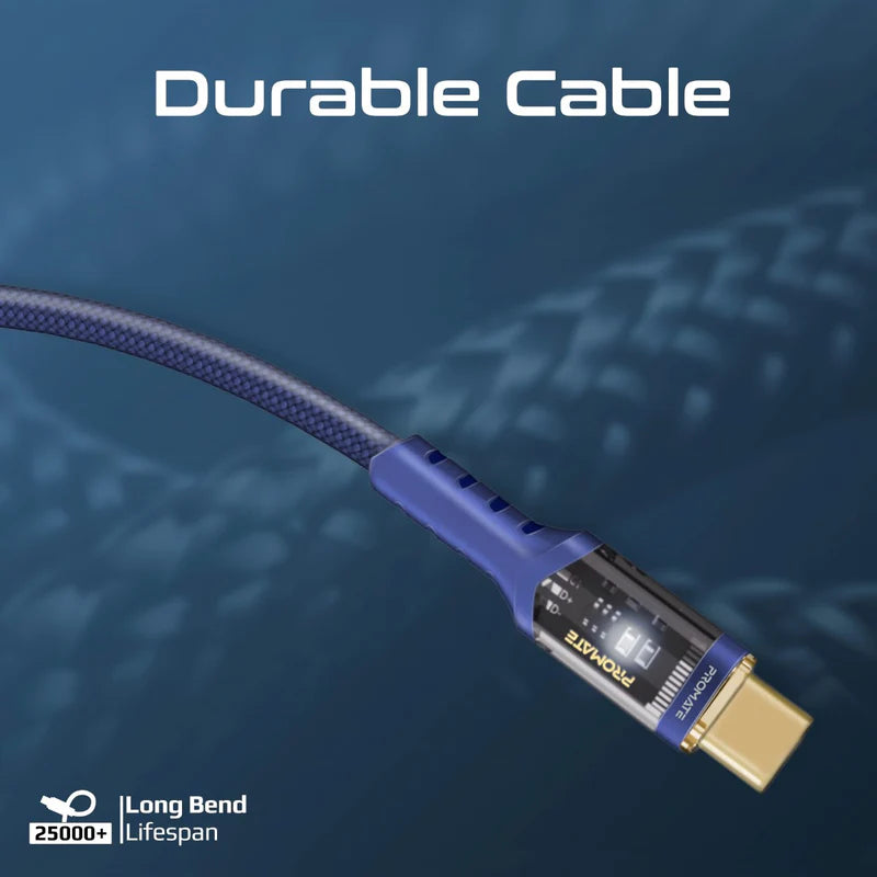 PROMATE LucidLine-CC120 High Tensile Power Delivery Charge Cable - 1.2 Meter / 480Mbps / USB-C / Navy