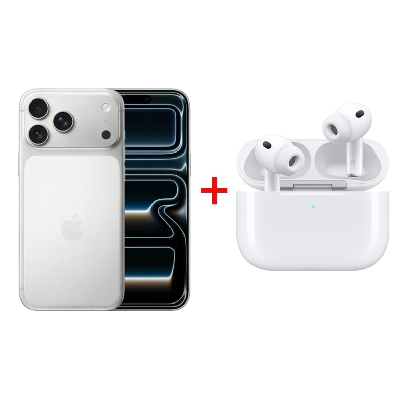 Bundle offer - Apple iPhone 17 Pro Max - 256GB / Silver / 5G / 6.9" / Middle East Version + Apple AirPods Pro 3 with MagSafe Charging Case - Bluetooth / USB-C / White