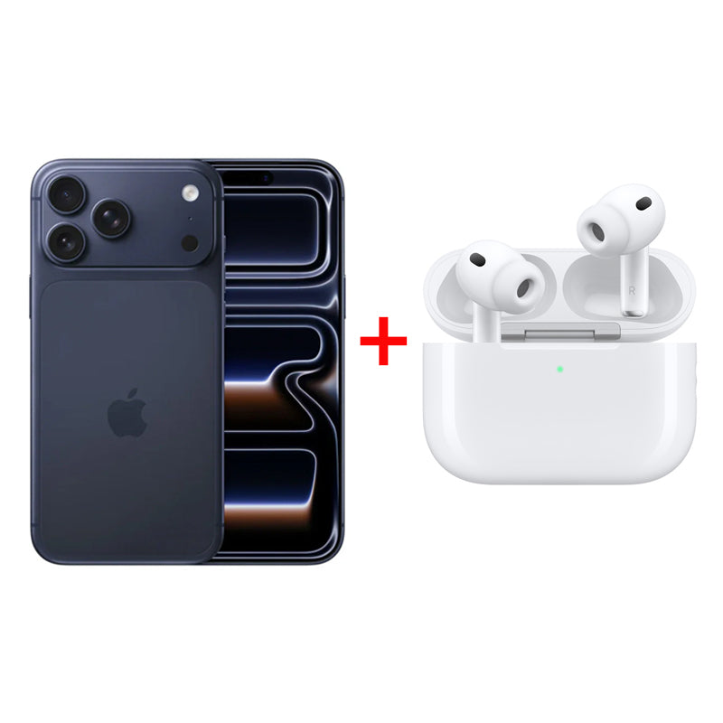 Bundle Offer - Apple iPhone 17 Pro Max - 256GB / Deep Blue / 5G / 6.9" / Middle East Version + Apple AirPods Pro 3 with MagSafe Charging Case - Bluetooth / USB-C / White