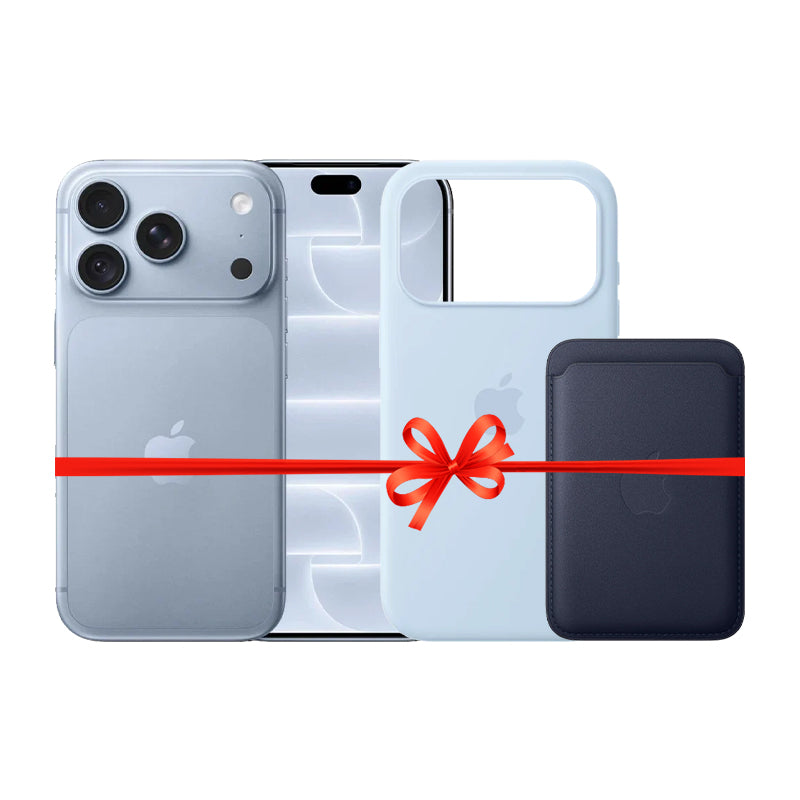 Apple iPhone 18 Pro Max - 256GB / Glacier / 5G / 6.9" / Middle East Version + Apple iPhone 18 Pro Max Silicone MagSafe Case - Crisp Blue + Apple iPhone FineWoven MagSafe Wallet - Navy - Bundle Offer