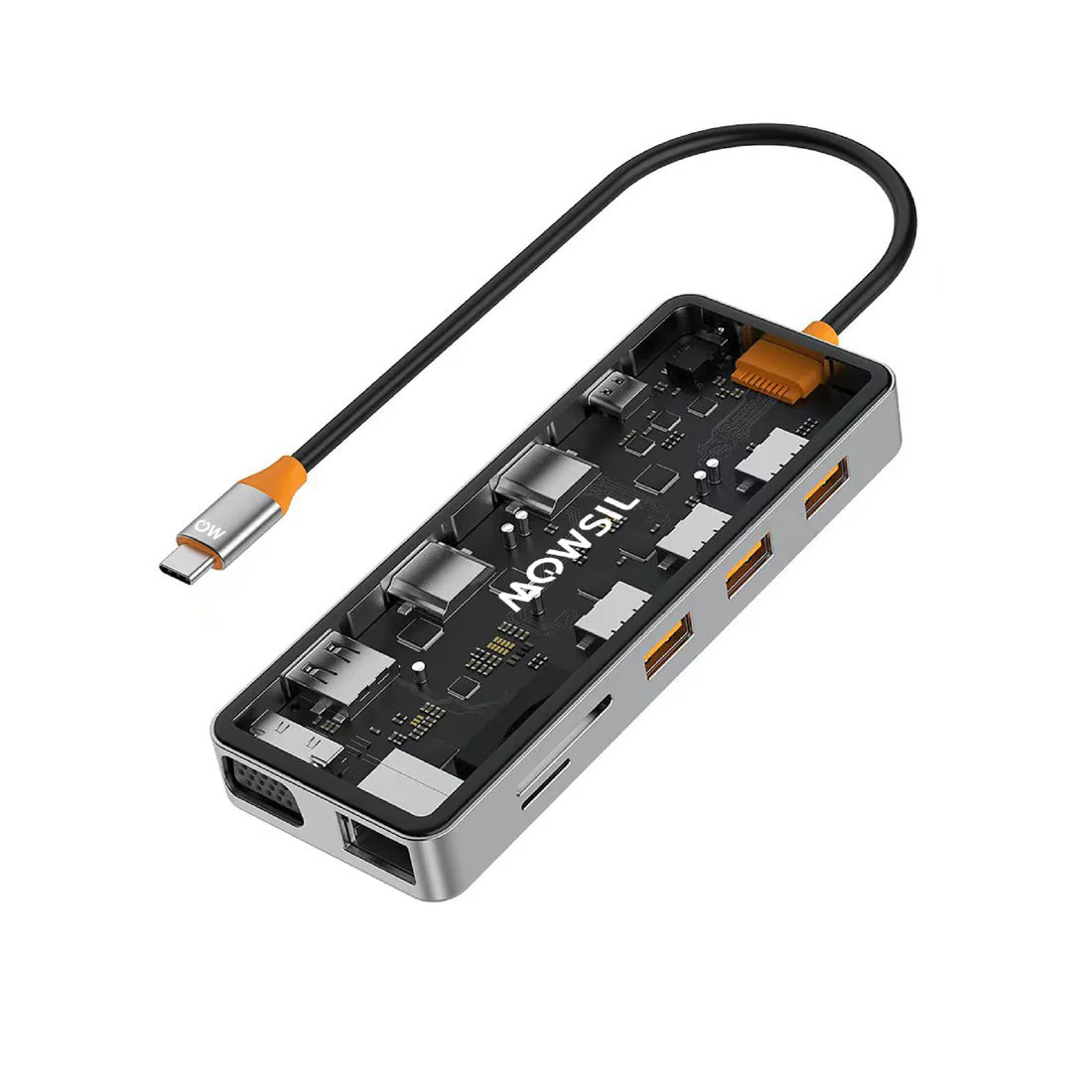 Mowsil 12-in-1 USB-C Hub - HDMI / VGA / RJ45 / USB / Type-C / SD / TF / Audio / Silver