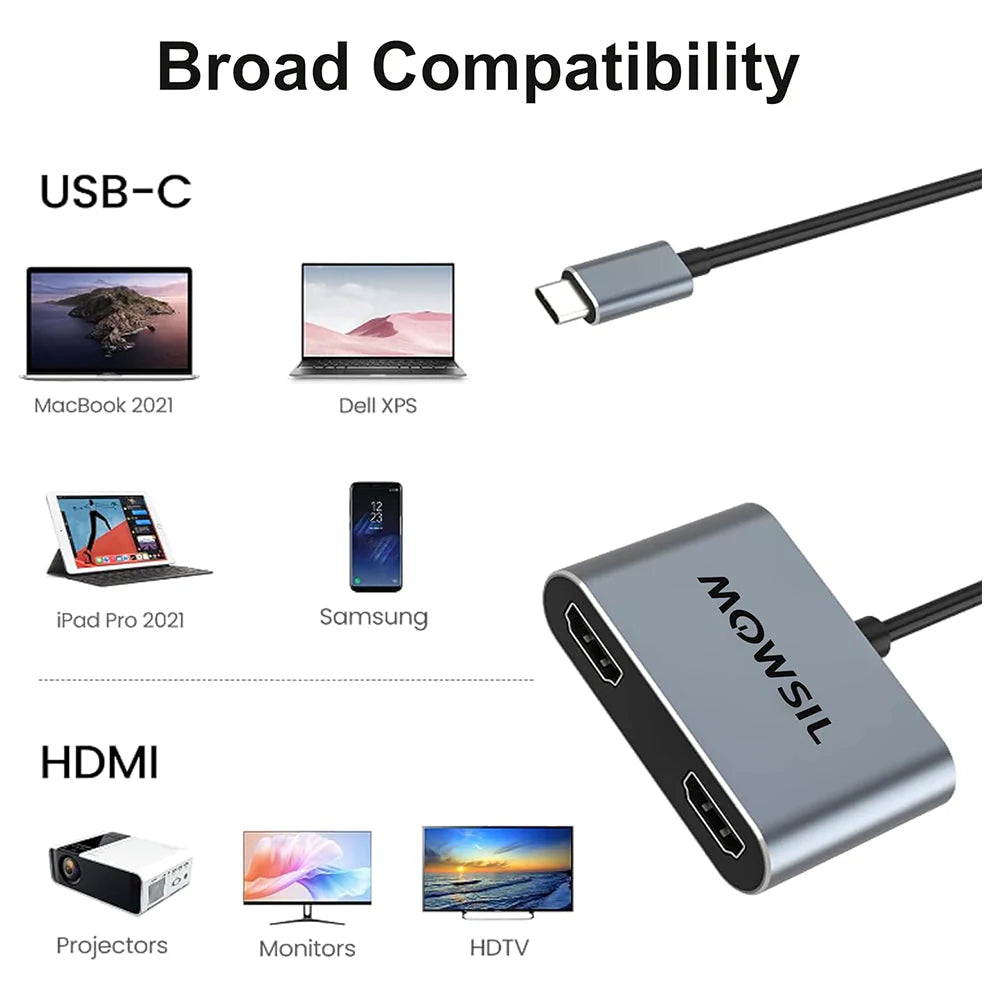 Mowsil USB-C Dual HDMI Converter - Silver