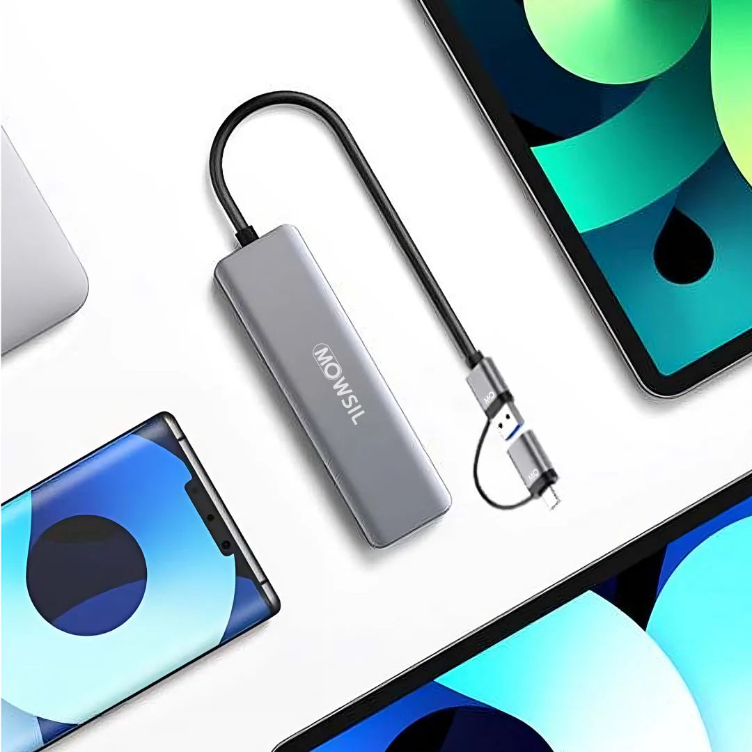 Mowsil 4-Port USB 3.0 Hub - 5Gbps / USB-C / USB-A / Silver