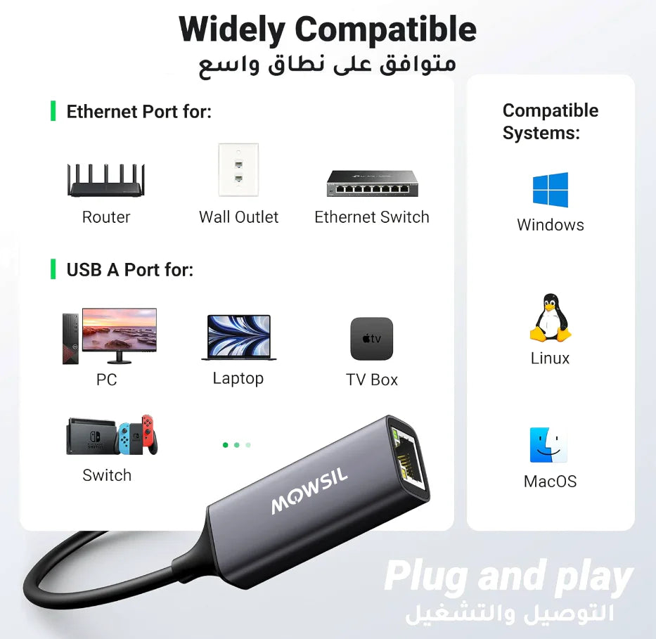 Mowsil USB 3.0 to Ethernet Adapter - Silver