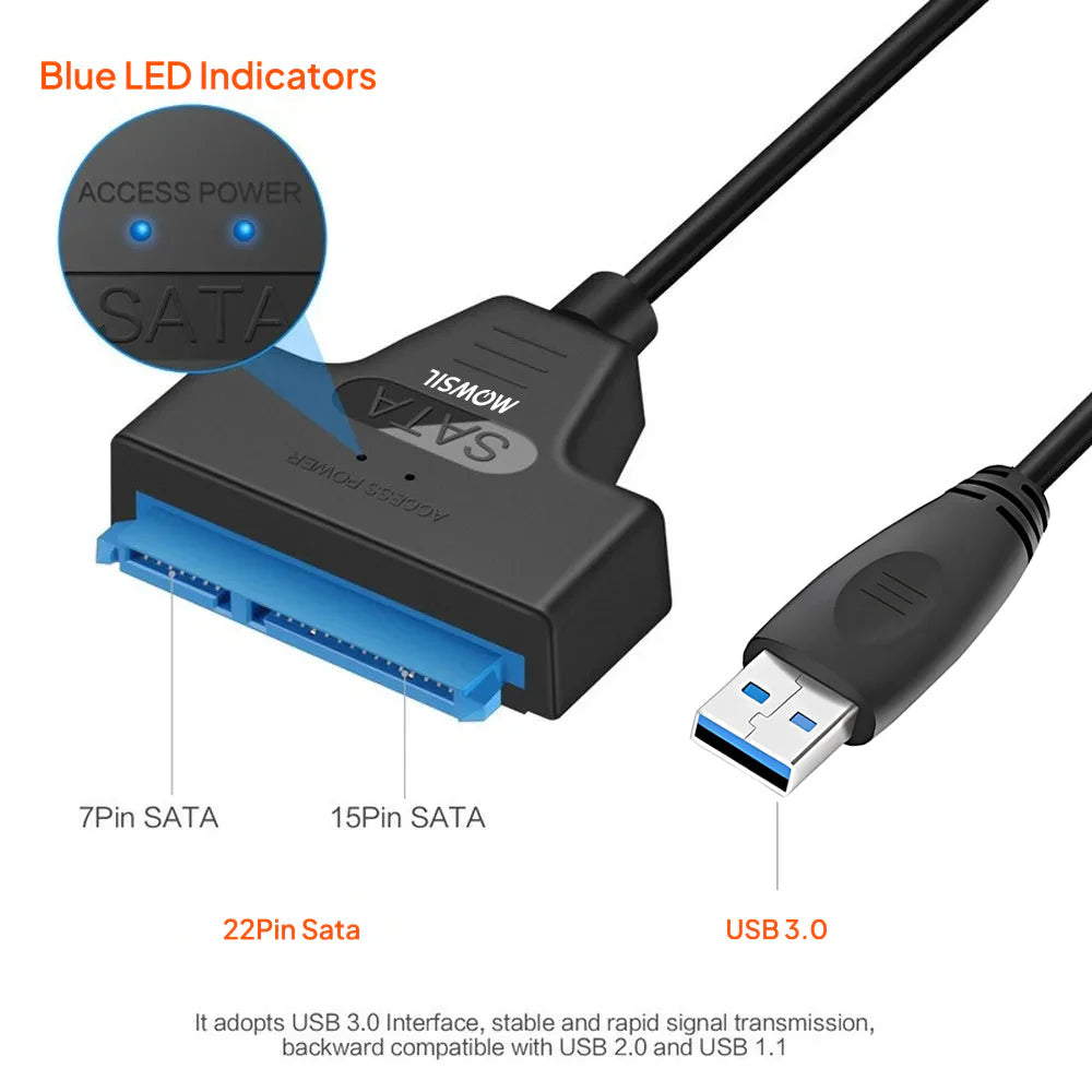 Mowsil USB 3.0 to SATA Adapter - USB-A / SATA / 5Gbps / 0.8 Meter / Black