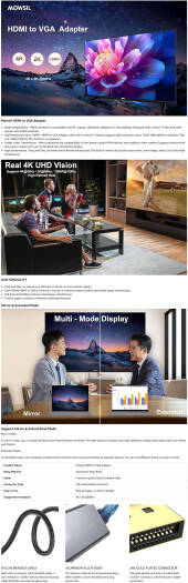 محول HDMI إلى VGA من موصيل، بدقة 1080p، باللون الرمادي
