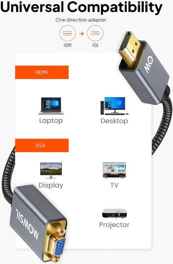 محول HDMI إلى VGA من موصيل، بدقة 1080p، باللون الرمادي