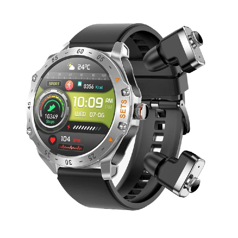 Porodo Hype Smartwatch With Earbuds - 400mAh / Silver Smart Watches