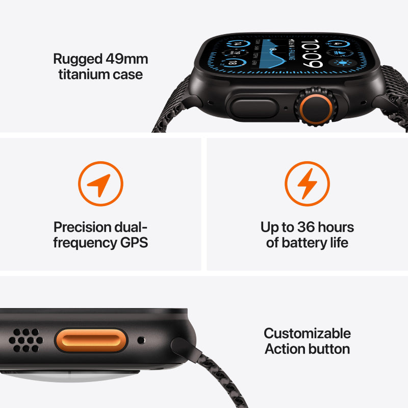 Apple Watch Ultra 2 - LTPO OLED / 64GB / 49mm / Bluetooth / Wi-Fi / Cellular / Medium/Large Natural Titanium / Blue