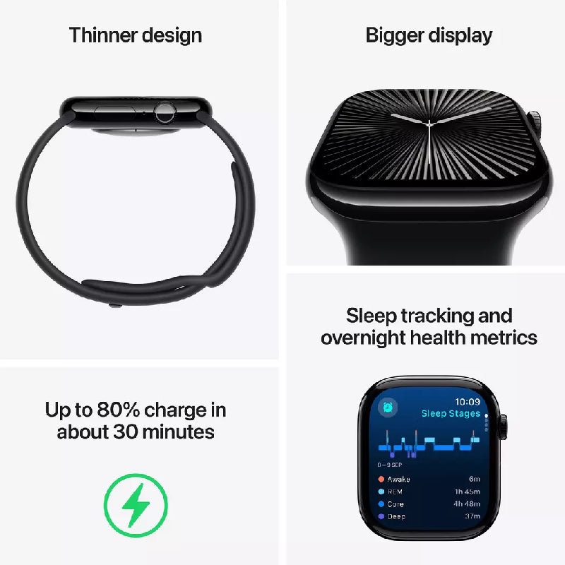 Apple Watch Series 10 with Sport Loop - LTPO OLED / 64GB / 42mm / Bluetooth / Wi-Fi / Jet Black / New / Open Seal Only