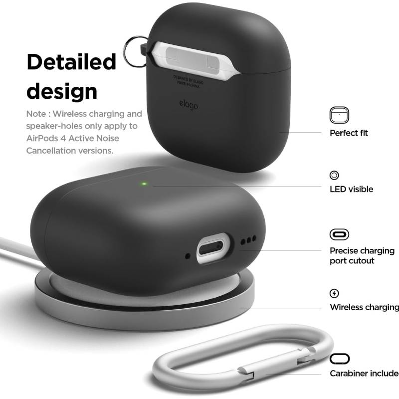 Elago AirPods 4 Liquid Silicone Hang Case - Black Accessories > Headphones > Covers & Cases