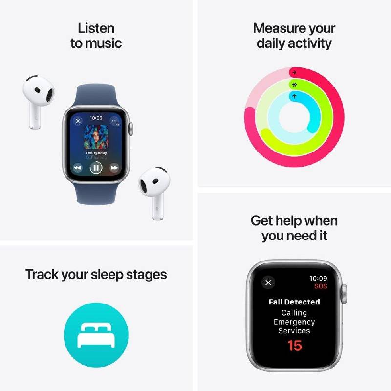 Apple Watch SE (2nd Gen) with Sport Loop - LTPO OLED / 40mm / Bluetooth / Wi-Fi / Silver Aluminum Blue Cloud Smart
