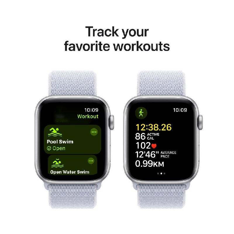 Apple Watch SE (2nd Gen) with Sport Loop - LTPO OLED / 40mm / Bluetooth / Wi-Fi / Silver Aluminum Blue Cloud Smart