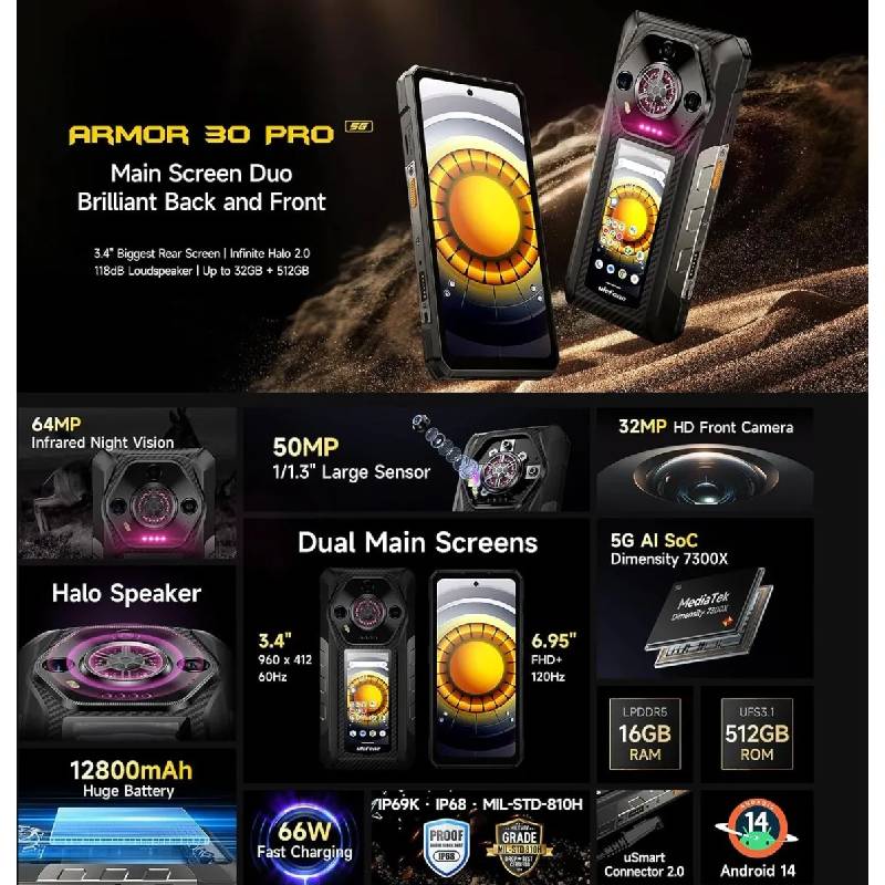 UleFone Armor 30 Pro - 6.95-inch / 512GB / 32GB / 5G / Magic Black Mobiles & Tablets > Mobiles