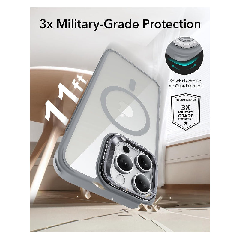 ESR Classic Hybrid Case with Stash Stand (HaloLock) Apple iPhone 16 Pro Max / Clear Gray Accessories > Mobiles &
