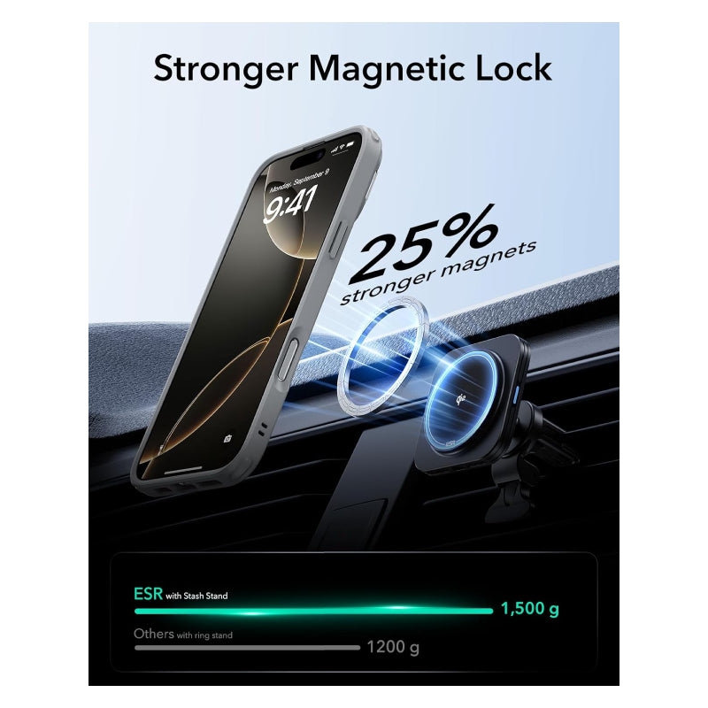 ESR Classic Hybrid Case with Stash Stand (HaloLock) Apple iPhone 16 Pro Max / Clear Gray Accessories > Mobiles &