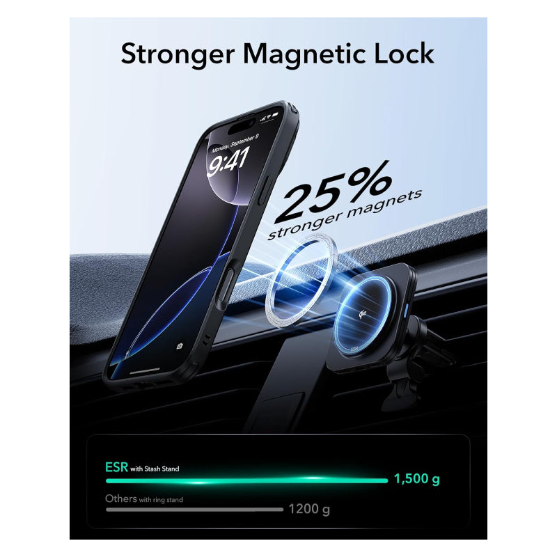 ESR Classic Hybrid Case with Stash Stand (HaloLock) Apple iPhone 16 Pro / Clear/Black Accessories > Mobiles & Tablets >