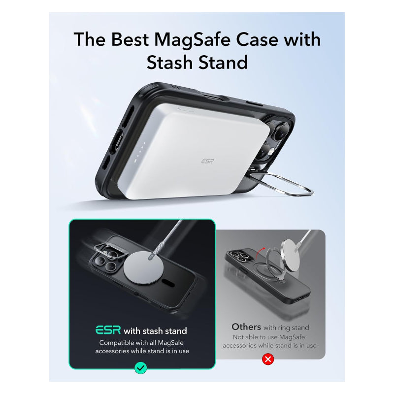 ESR Classic Hybrid Case with Stash Stand (HaloLock) Apple iPhone 16 Pro / Frosted Black Accessories > Mobiles & Tablets