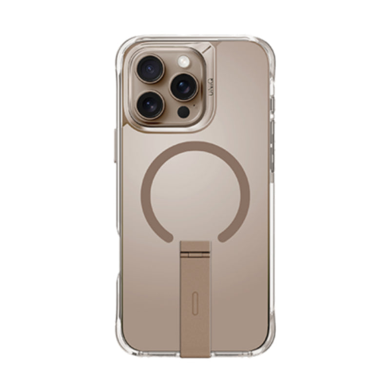 Uniq Hybrid Eleva Magsafe Case With Vertical Stand for iPhone 16 Pro Max Taupe Gold Accessories > Mobiles & Tablets >