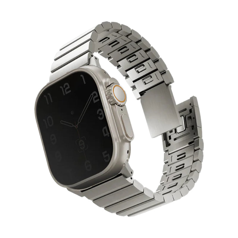 Uniq Strova Mag Apple Watch Self Adjustable Steel Link Band for Apple Watch 49/45/44/42mm Titanium (Silver) Accessories