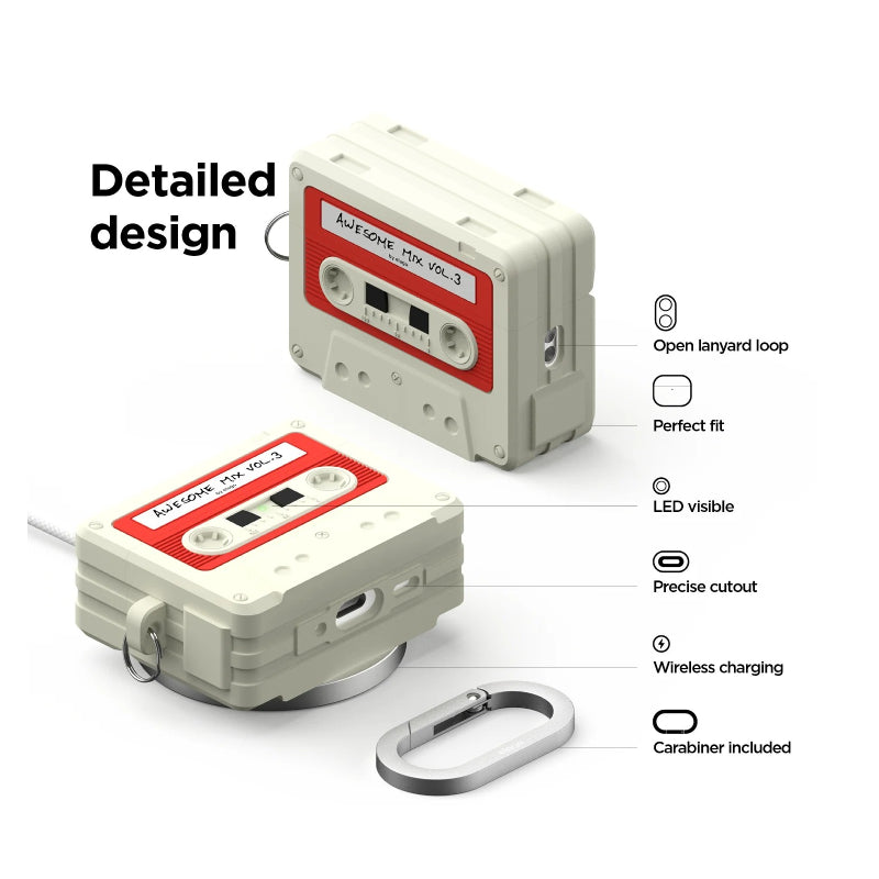 Elago Cassette Tape Classic Hang Case For Apple AirPods Pro 3 - White/Red Accessories > Headphones > Covers & Cases