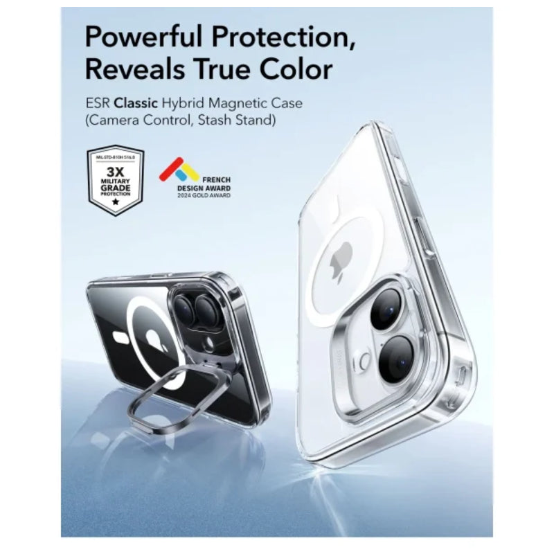 ESR HaloLock Classic Hybrid Case with Stash Stand (Camera Control Button) Case For Apple iPhone 17 - Clear Accessories