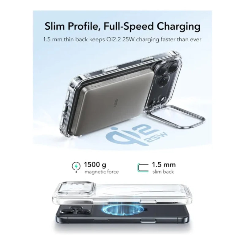 ESR HaloLock Classic Hybrid Case with Stash Stand (Camera Control Button) Case For Apple iPhone 17 Pro Max - Clear