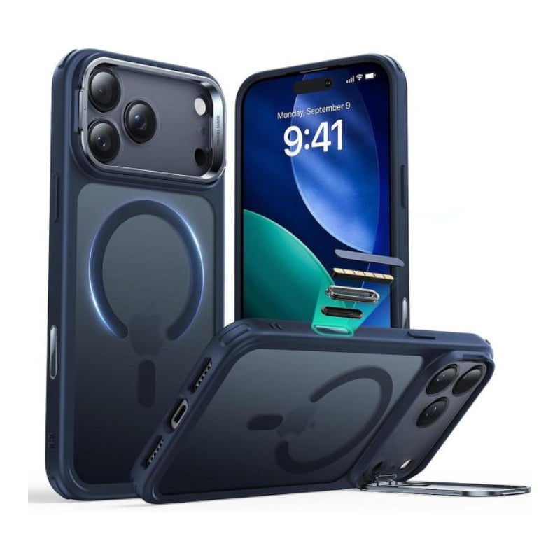 ESR HaloLock Classic Hybrid Case with Stash Stand (Camera Control Button) Case For Apple iPhone 17 Pro - Frosted Blue