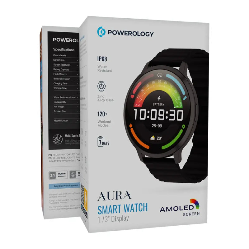 Powerology Aura Smart Watch - 1.73’’ AMOLED / Bluetooth / Black Smart Watches