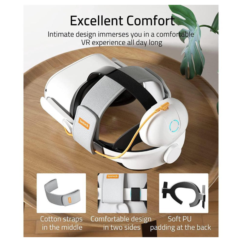 Syntech VR Elite Strap with Battery Pack Compatible with Meta/Oculus Quest 2 - White