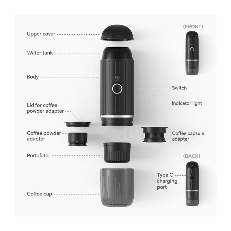 iCafilas 2-in-1 Portable Espresso Maker with Heating - Black