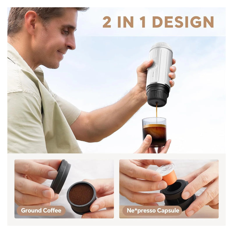 iCafilas 2-in-1 Portable Espresso Maker with Heating - White