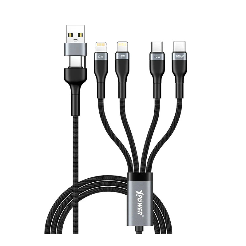 XPower 8-in-1 Aluminium Alloy Sync & Fast Charge Cable - 100W / 1.2 Meter