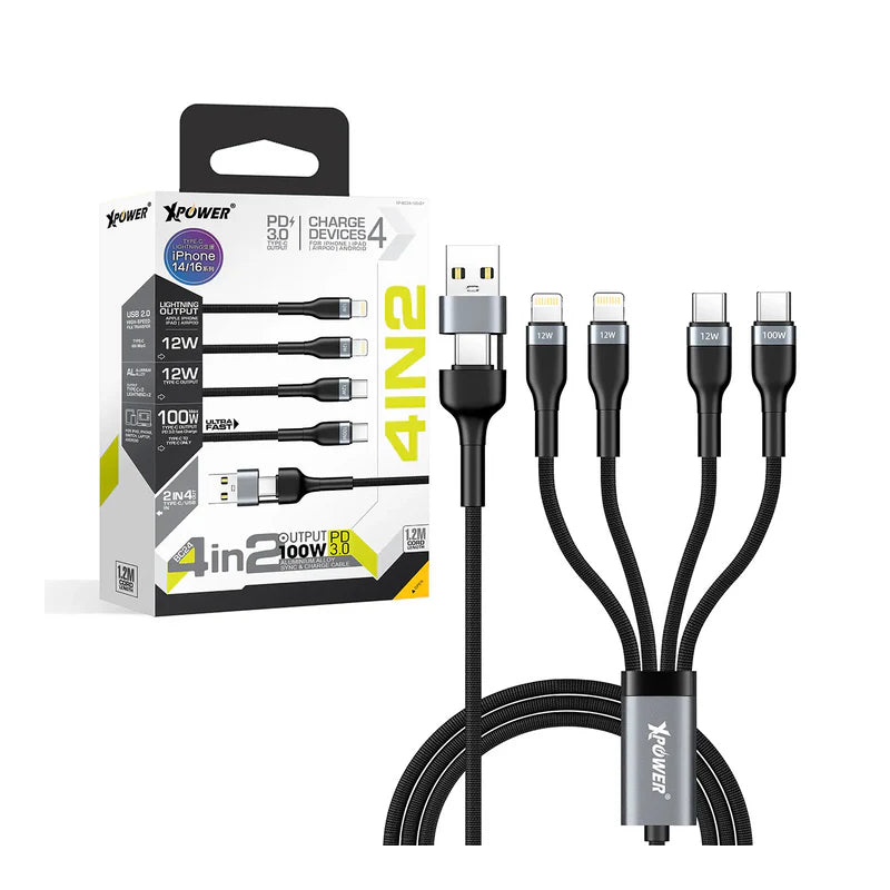 XPower 8-in-1 Aluminium Alloy Sync & Fast Charge Cable - 100W / 1.2 Meter