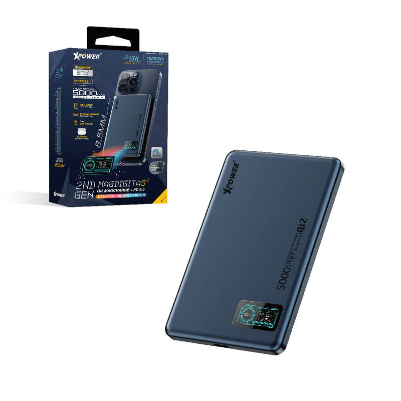 XPower LED Display Mag Charge Power Bank - 5000mAh / Blue