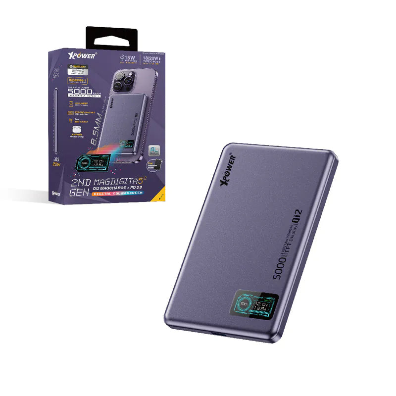 XPower LED Display Mag Charge Power Bank - 5000mAh / Purple