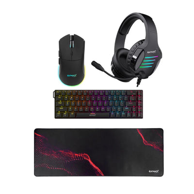 Gamax GM-204 4-in-1 Wired PC Accessory Set - AR Mechanical Keyboard / Mouse / Mousepad / Headset / Black