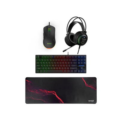 Gamax GM-645 4-in-1 Wired PC Accessory Set - AR Keyboard / Mouse / Mousepad / Headset / Black