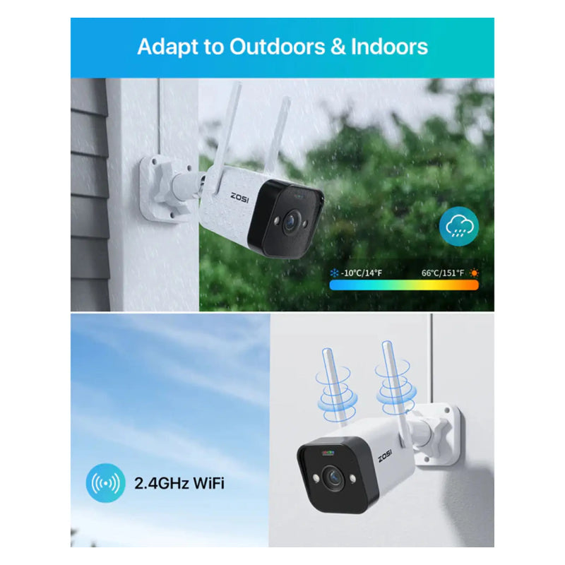 ZOSI 1NC-1884M-UK Wi-Fi Security Camera - 4MP / Full-Color Night Vision / AI Human Detection