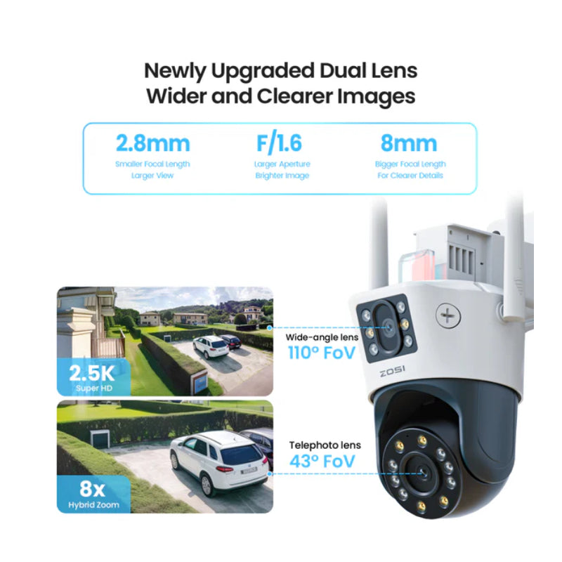 ZOSI C298 Dual Security Camera - 2MP+2MP / Full-Color Night Vision / Two-Way Audio
