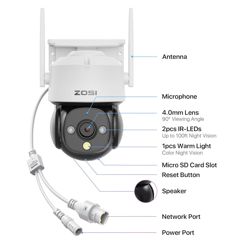 ZOSI C290 Security Camera - 2MP / Full-Color Night Vision / AI Human Vehicle Detection