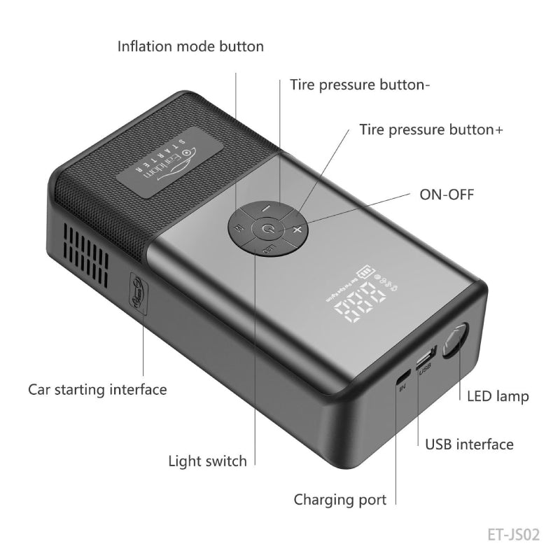 Earldom 2-in-1 ET-JS02 Jump Starter - 15000mAh / Black