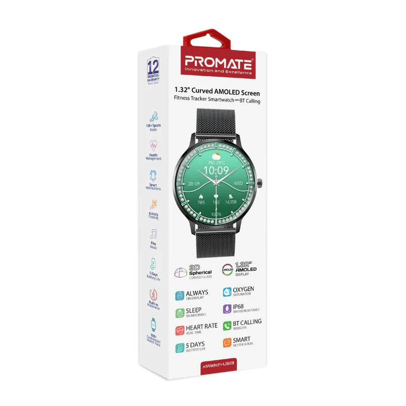 PROMATE XWatch-US13 Smart Watch - 1.32" AMOLED / Bluetooth / Black