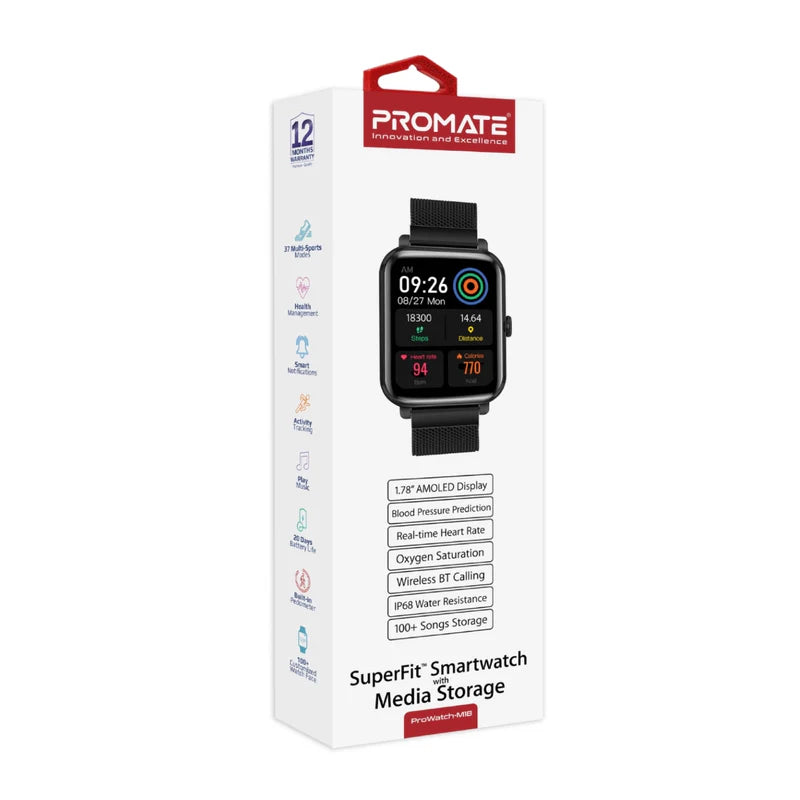 PROMATE ProWatch-M18 Smart Watch - 1.78" AMOLED / Bluetooth / Black