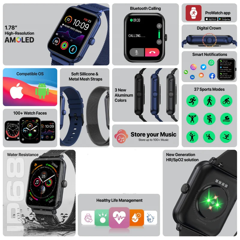 PROMATE ProWatch-M18 Smart Watch - 1.78" AMOLED / Bluetooth / Black