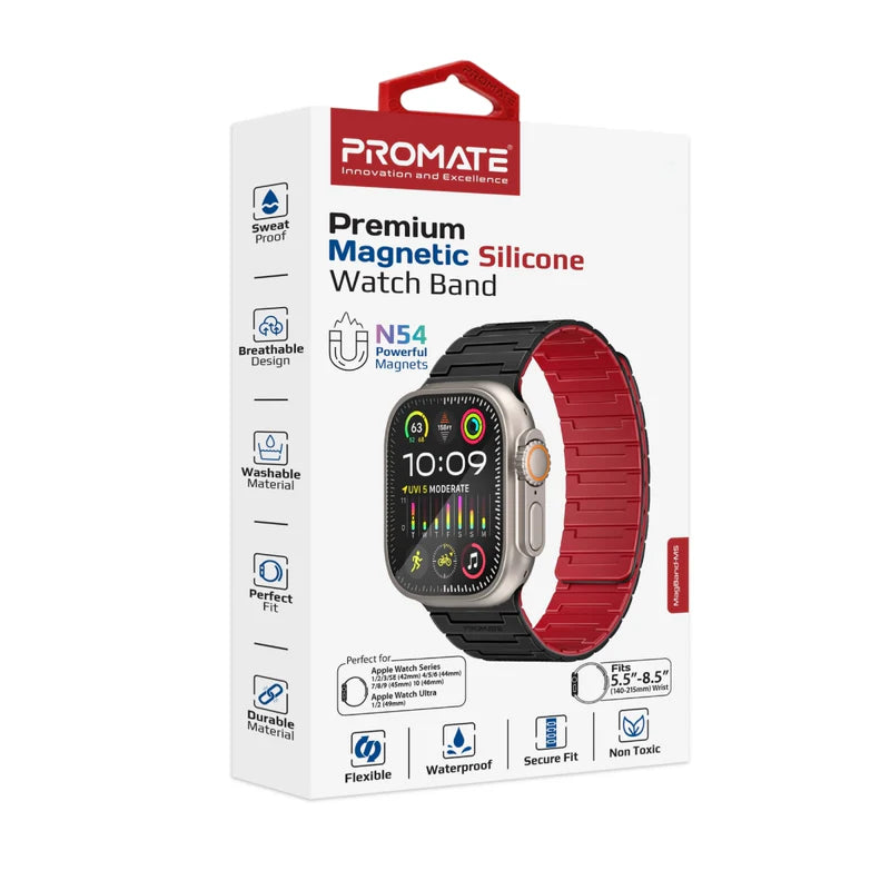 PROMATE MagBand-MS Premium Magnetic Silicone Watch Band - 42/44/45/49mm / Black