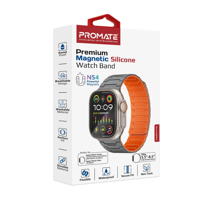 PROMATE MagBand-MS Premium Magnetic Silicone Watch Band - 42/44/45/49mm / Grey
